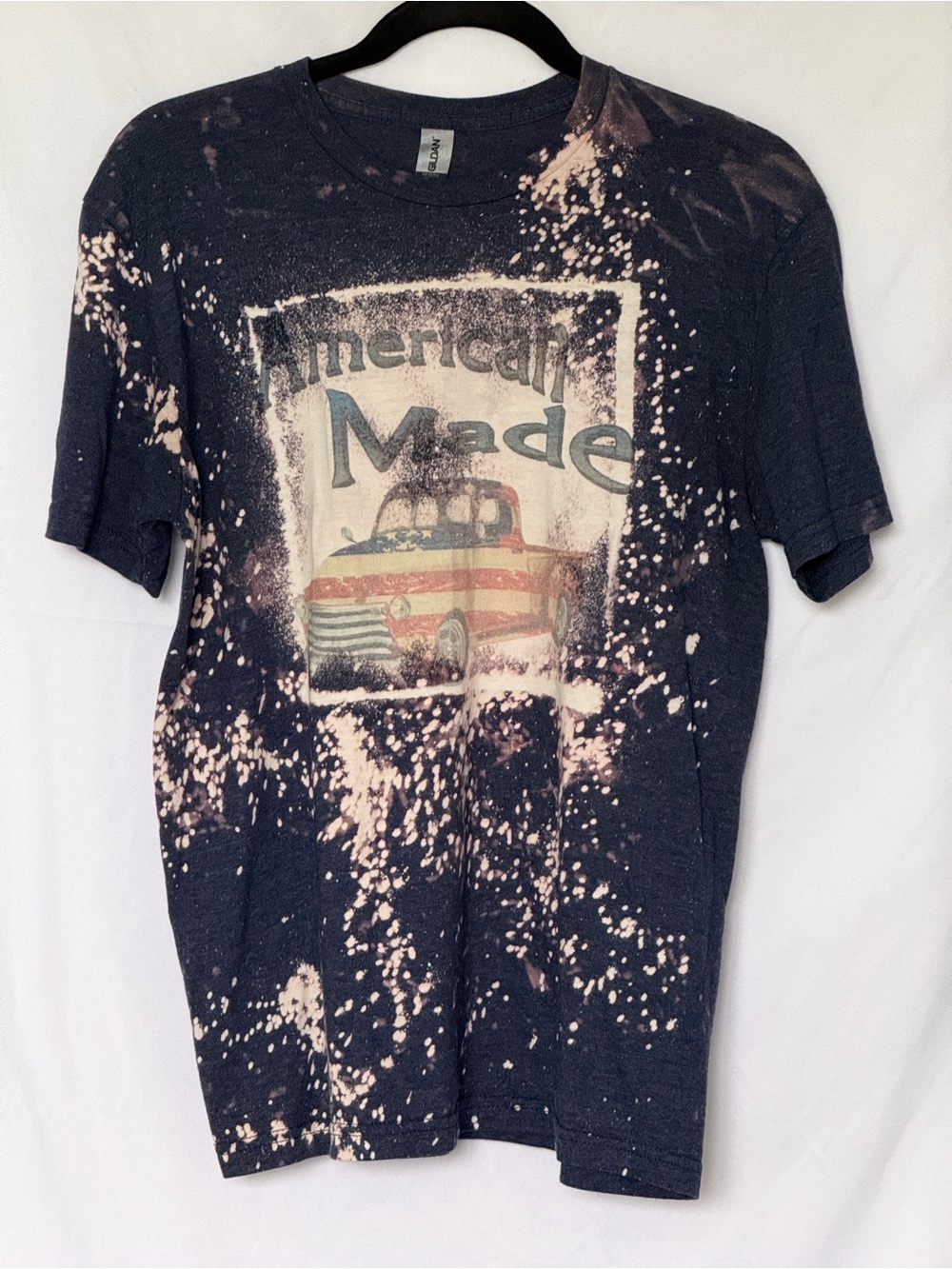 American Made Bleached Graphic Tee Vintage Truck Patriotic USA Shirt Medium